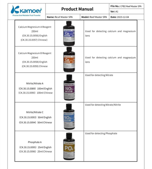 Kamoer Reagents (Reef Master SPA)
